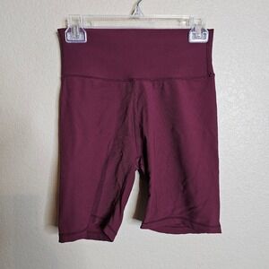 Allfenix Ribbed Biker Shorts Burgundy High Waisted Athletic Yoga Shorts Size L